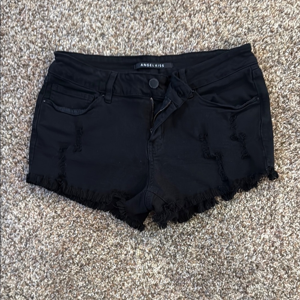 Angel Kiss Black Jean Shorts Distressed Cut-Off Style